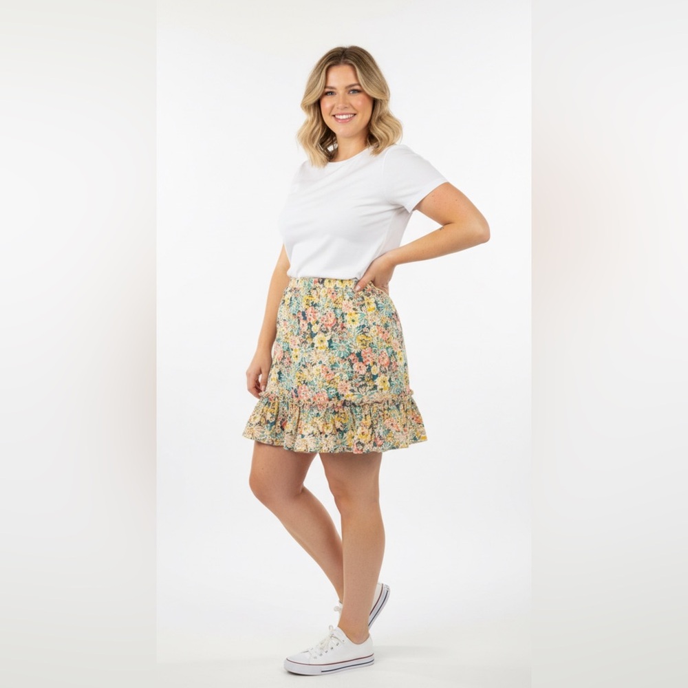 Solitaire Mini A-Line Flare Skirt Floral Eyelet Embroidered Boho Cottagecore LG
